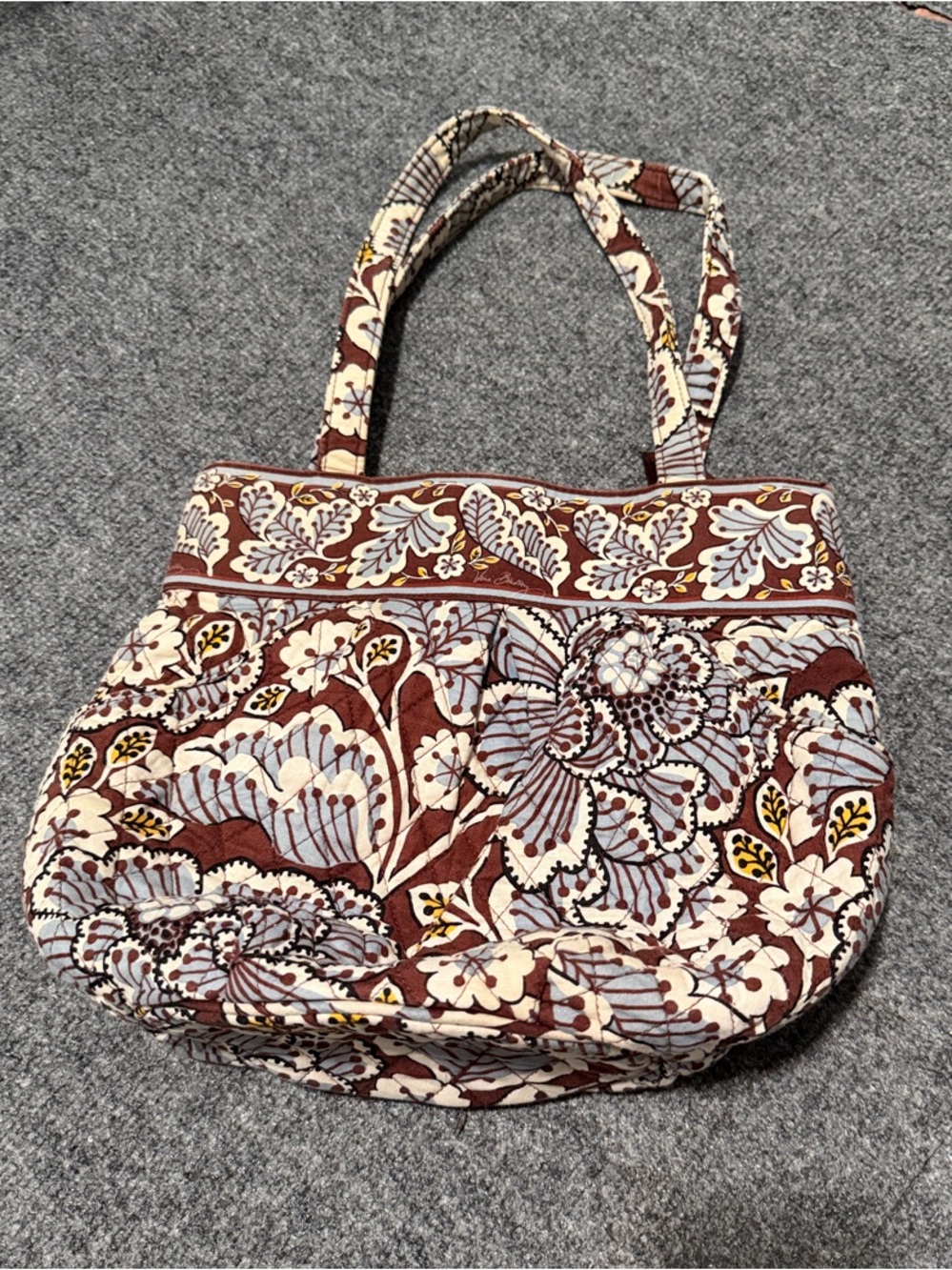 Vera Bradley Quilted Floral Tote Bag in Brown, Blue and Cream